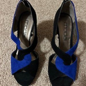Women's Heels Blue & Black Moda Spana Size 6 1/2M 3 Inch Heel
